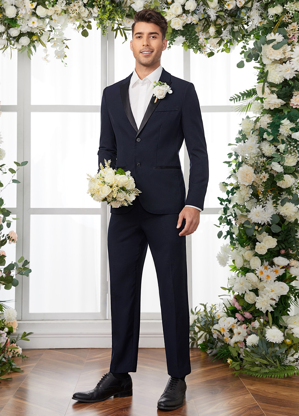 Темно-синий демисезонный костюм (пиджак, брюки) брючный SHEIN