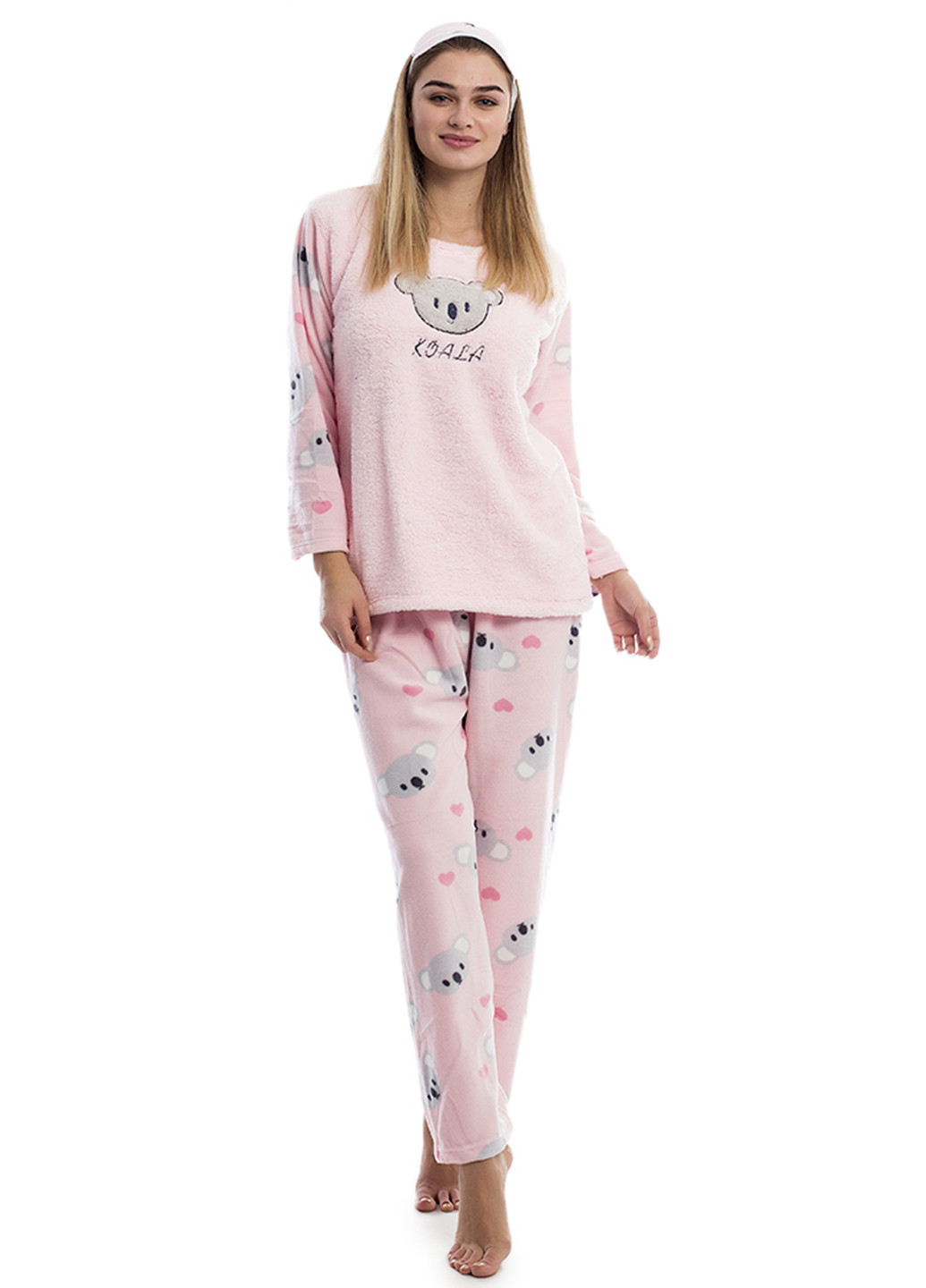 Розовая всесезон пижама (лонгслив, брюки, маска) Fancy