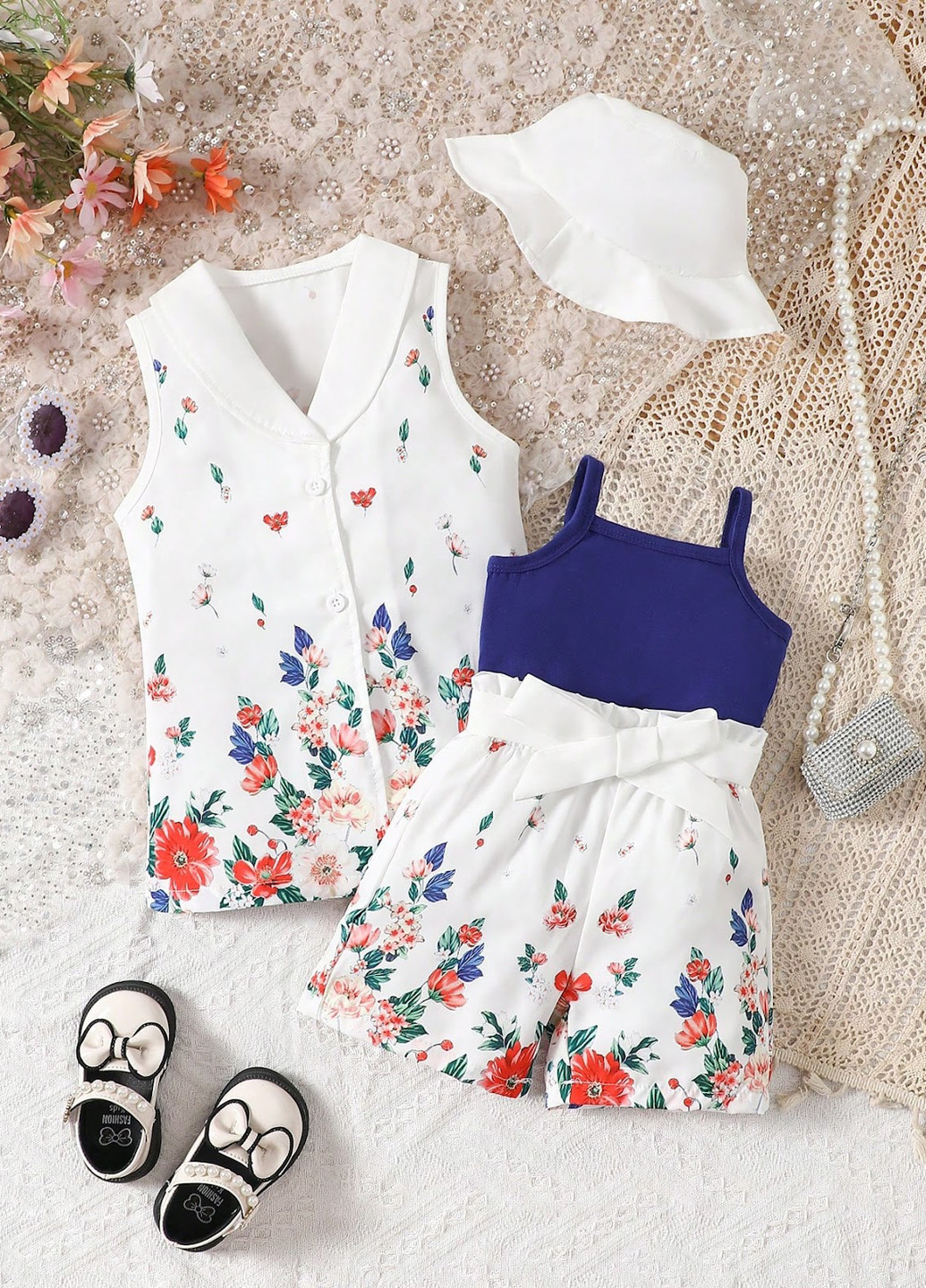 Комбінований літній костюм (комбінезон, жилет, панама) SHEIN