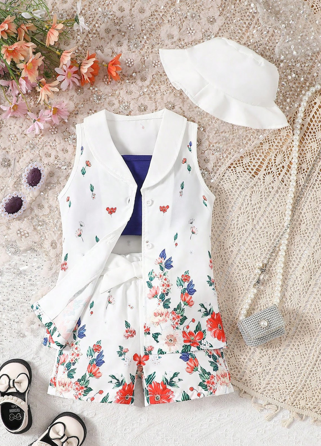 Комбінований літній костюм (комбінезон, жилет, панама) SHEIN