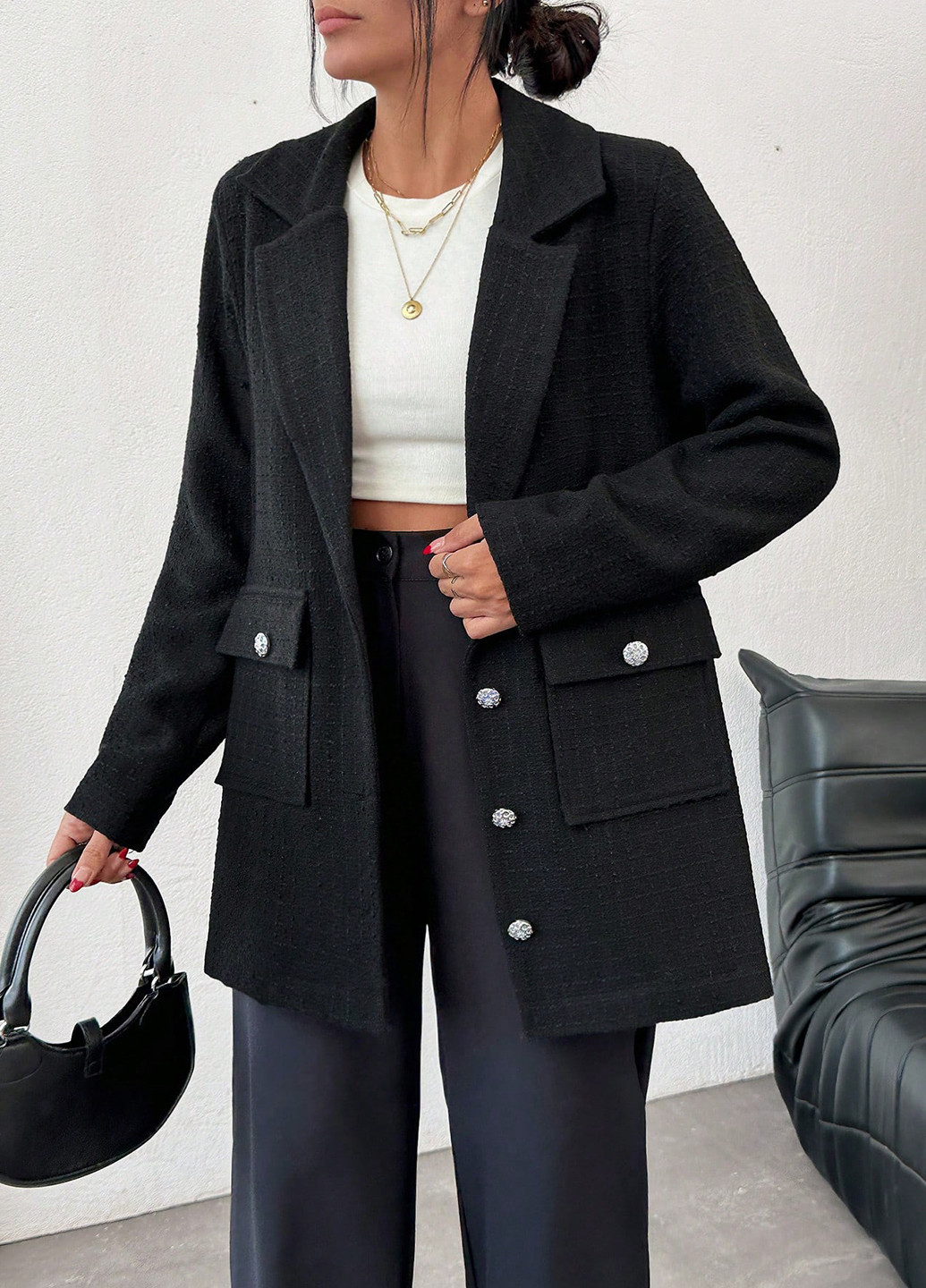Чорне демісезонне Пальто однобортне SHEIN