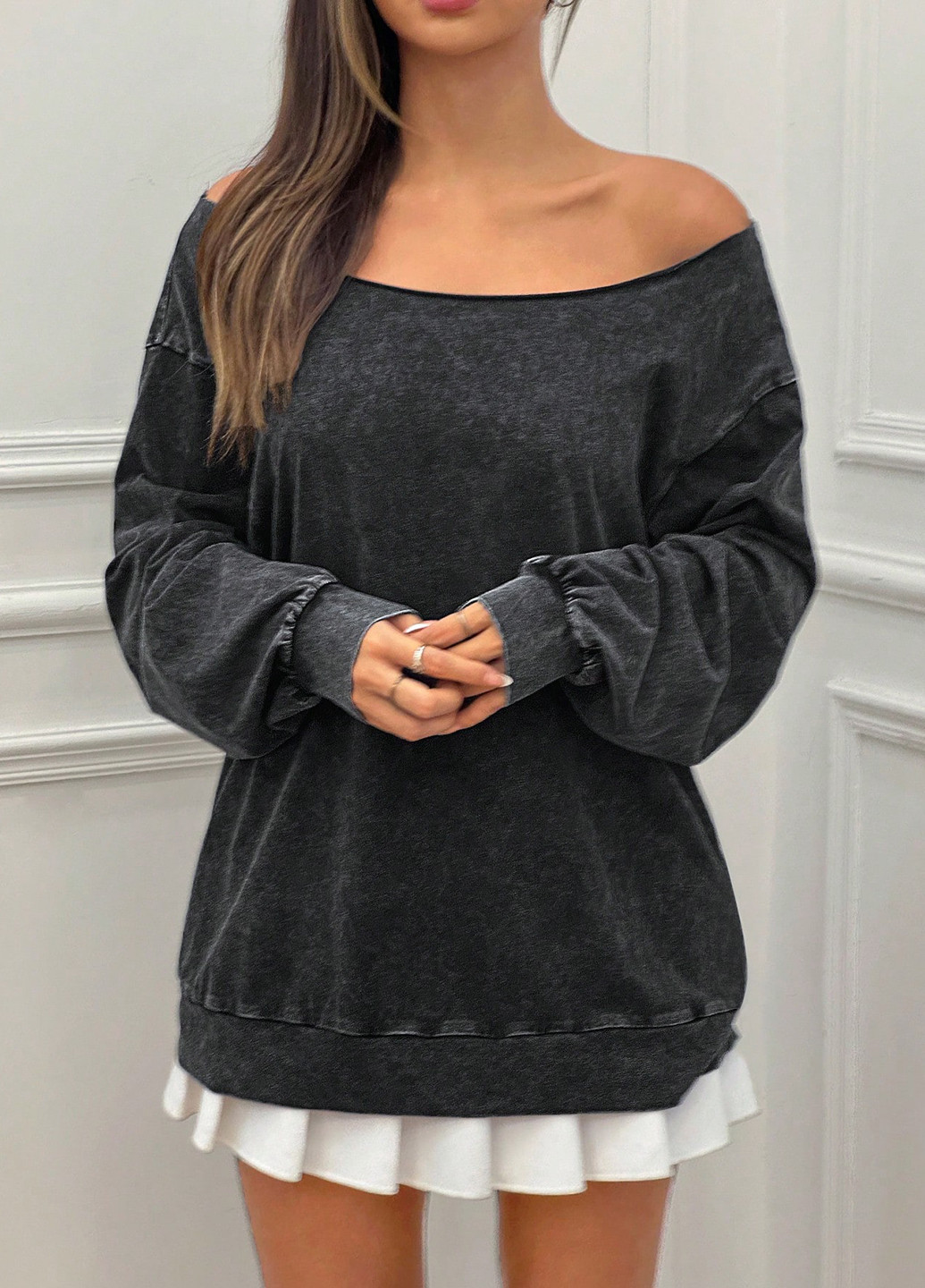 Темно-серый свитшот SHEIN варенка без декора (338186738)