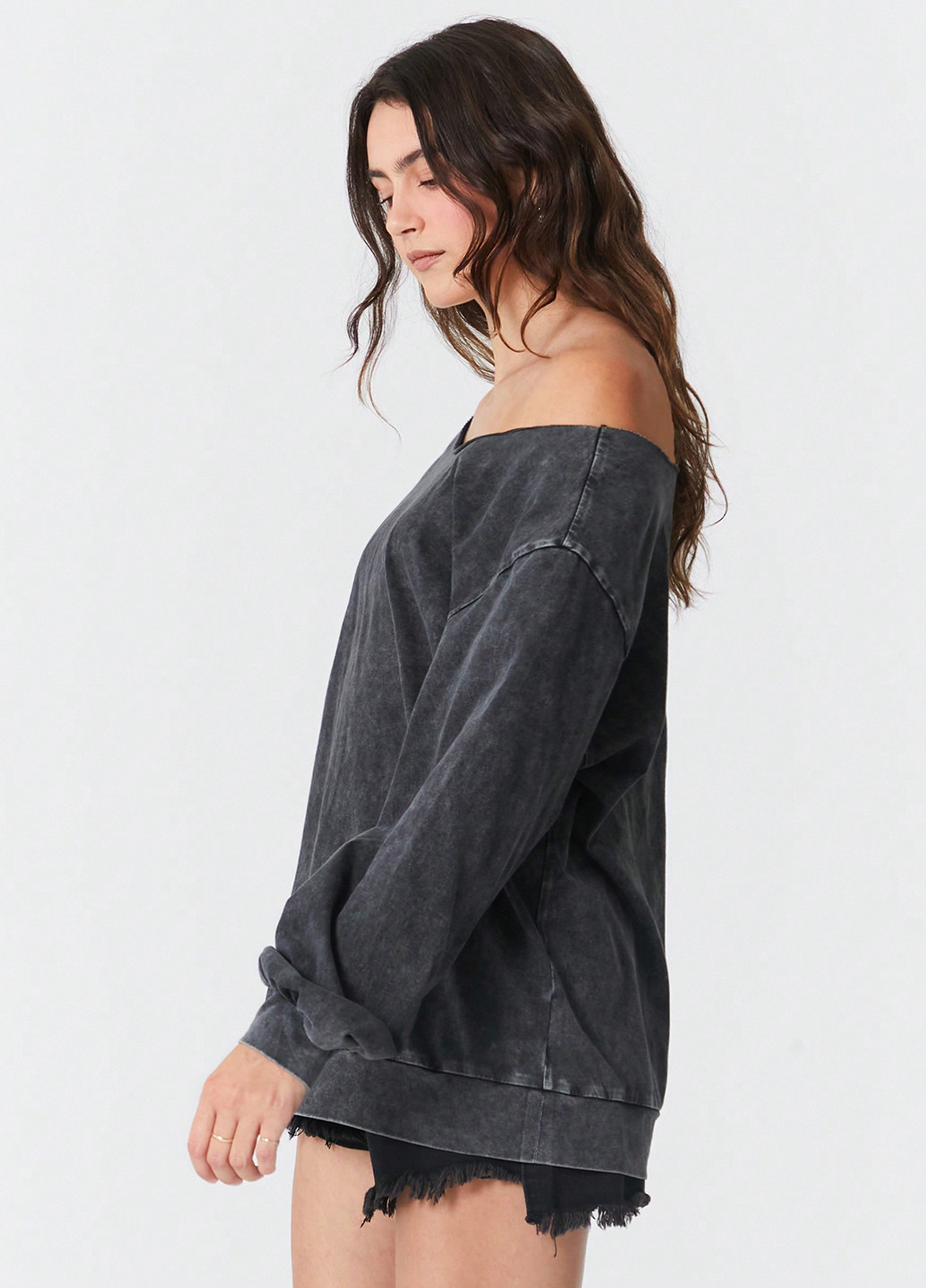 Темно-серый свитшот SHEIN варенка без декора (338186738)