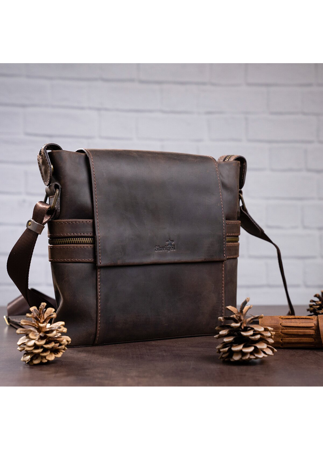 Мужская кожаная сумка 25х28х6 см Shvigel (252129810)