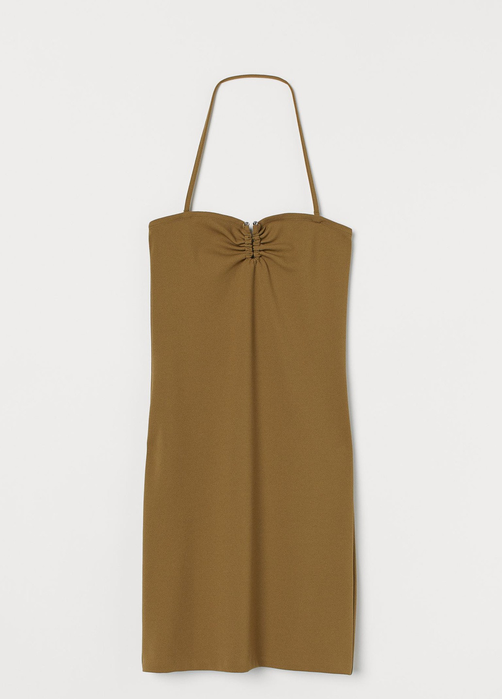 Оливковое (хаки) коктейльное платье H&M однотонное