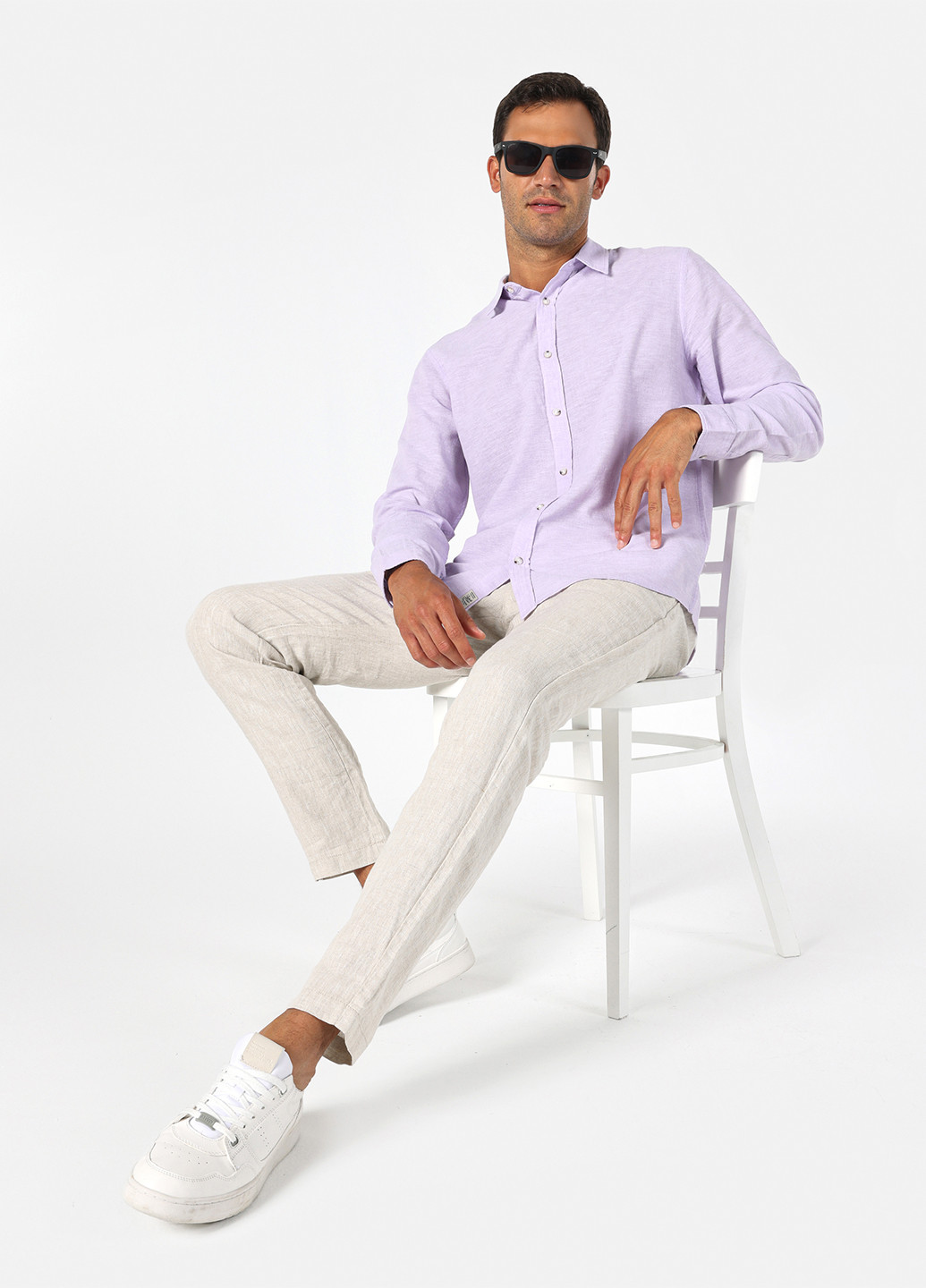 Лиловая кэжуал рубашка меланж Colin's