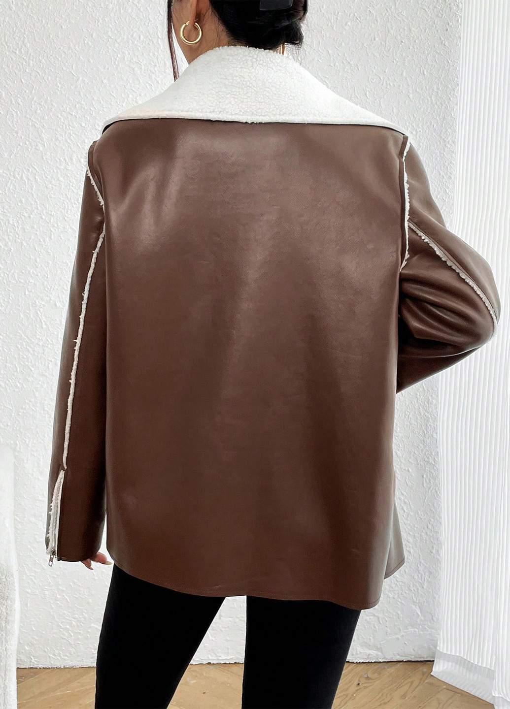 Коричневая зимняя куртка косуха SHEIN