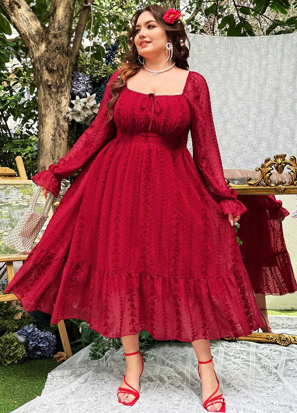 Світло-бордова кежуал сукня в стилі армпір SHEIN однотонна