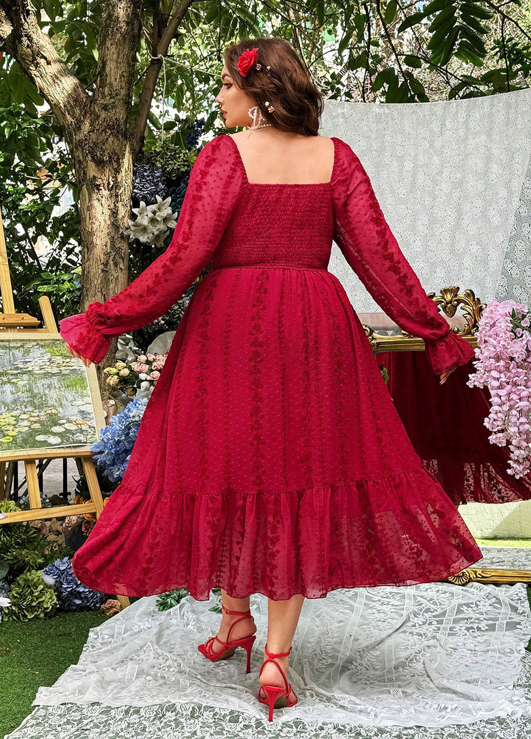 Світло-бордова кежуал сукня в стилі армпір SHEIN однотонна