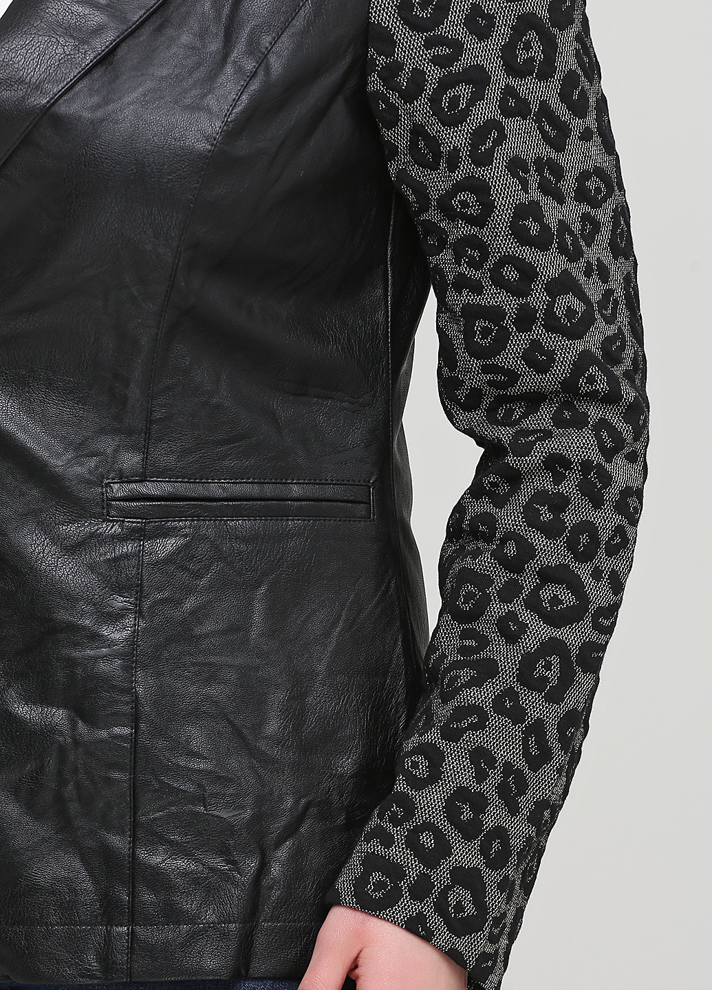 Жакет Heine однобортний леопардовий чорний кежуал віскоза, поліуретан, штучна шкіра, бавовна, трикотаж
