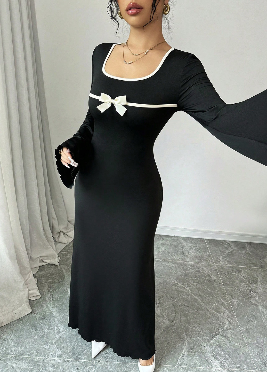 Черно-белое вечернее, кэжуал платье SHEIN однотонное