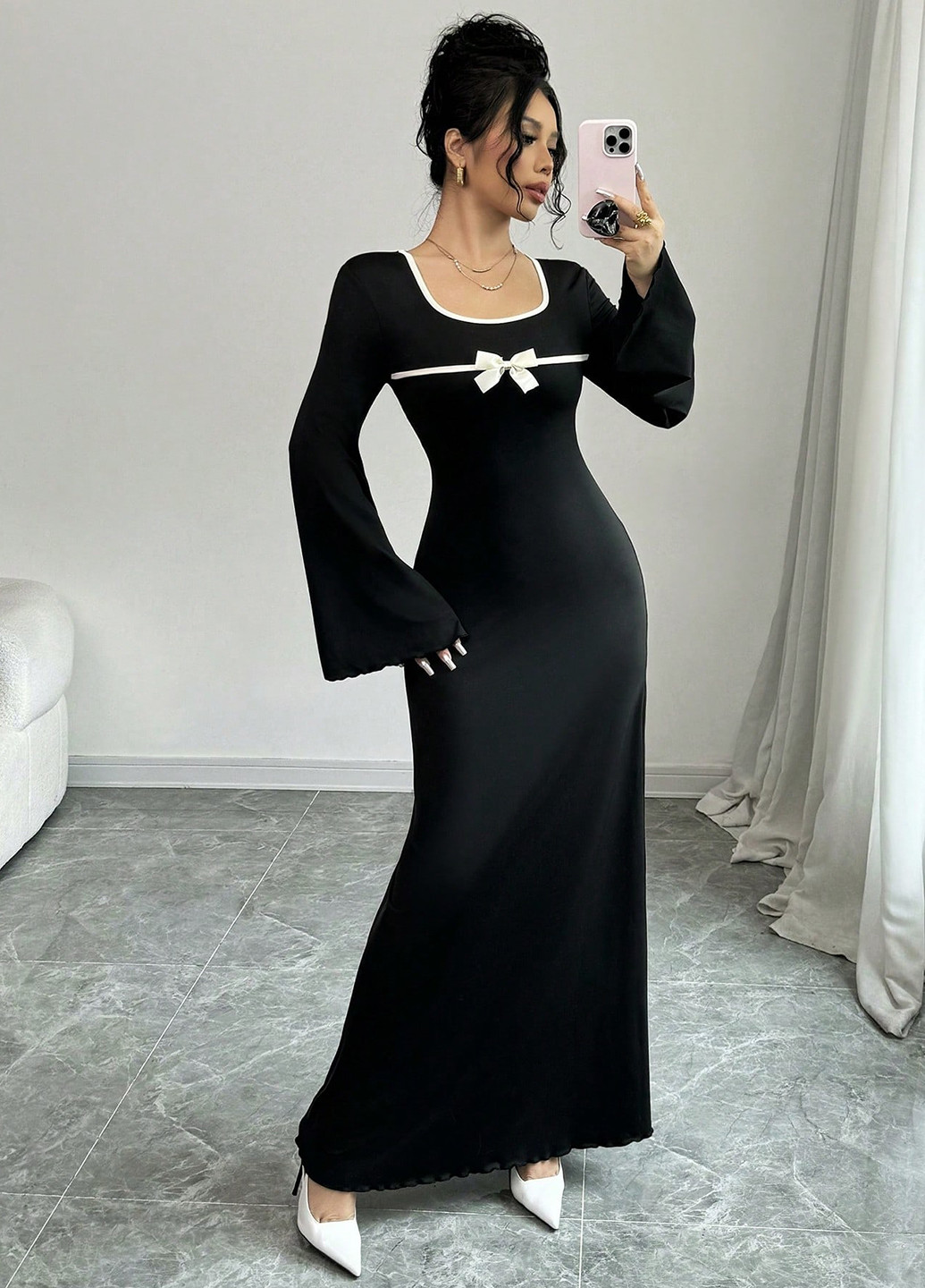 Черно-белое вечернее, кэжуал платье SHEIN однотонное