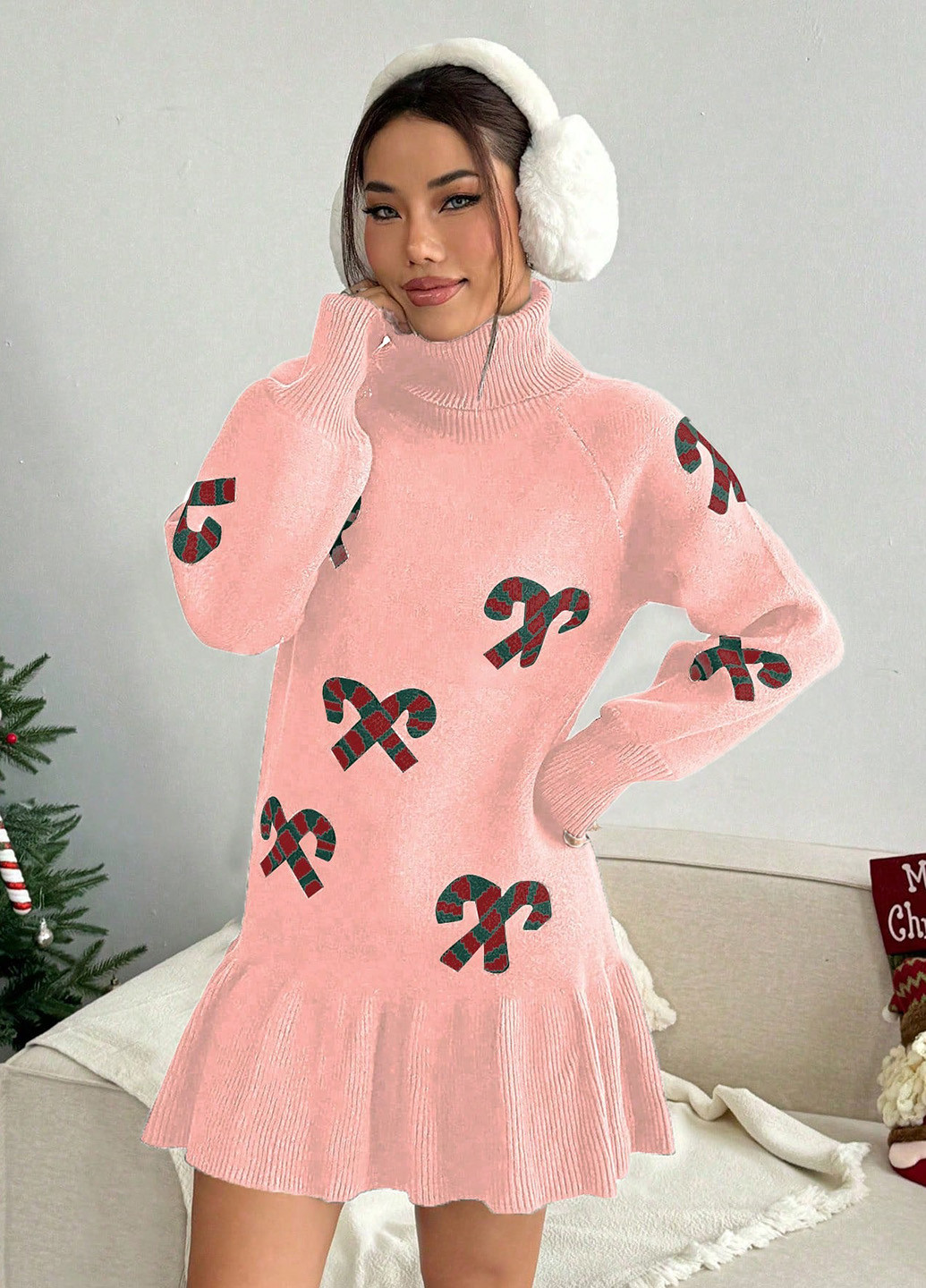 Рожева кежуал сукня сукня светр SHEIN з новорічним принтом