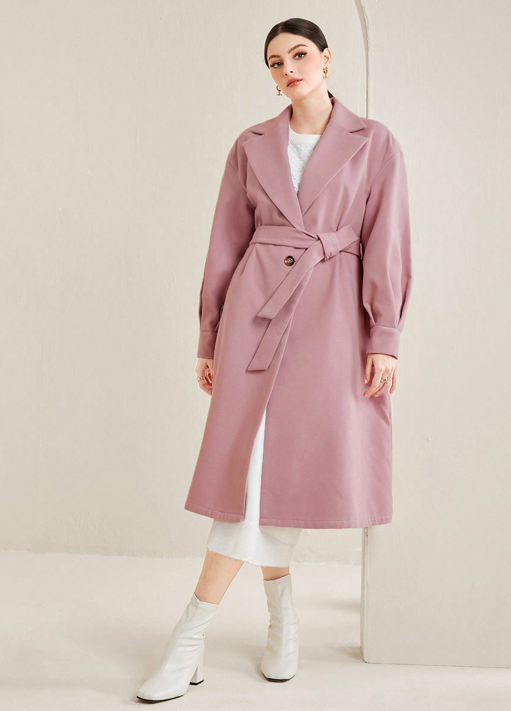 Розовое демисезонное Пальто однобортное SHEIN