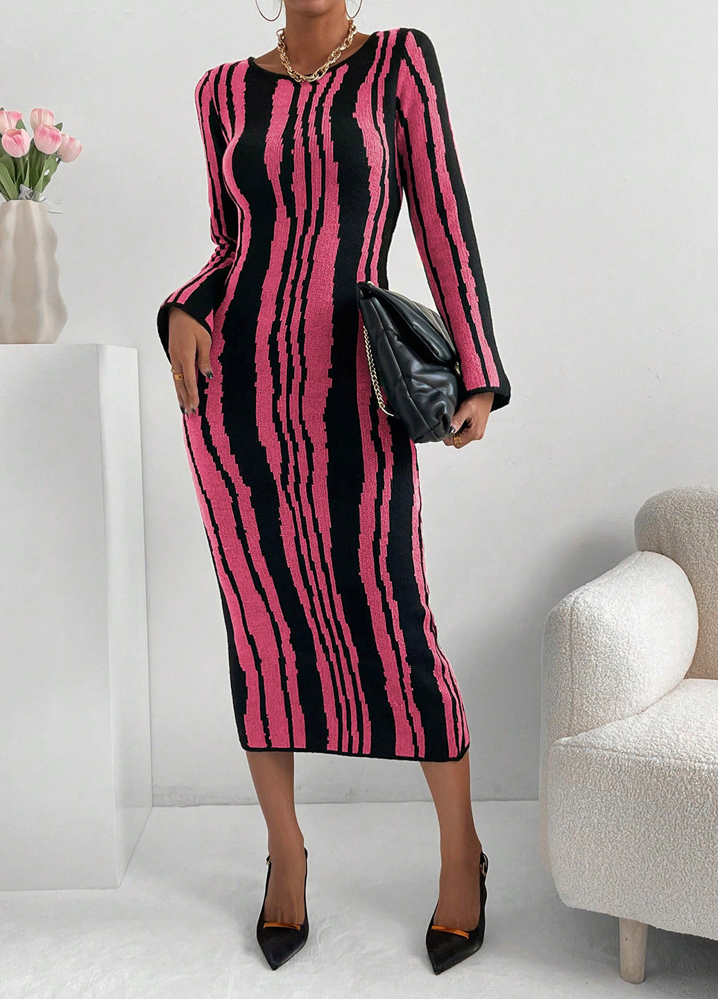 Комбинированное кэжуал платье силуэтная SHEIN в полоску