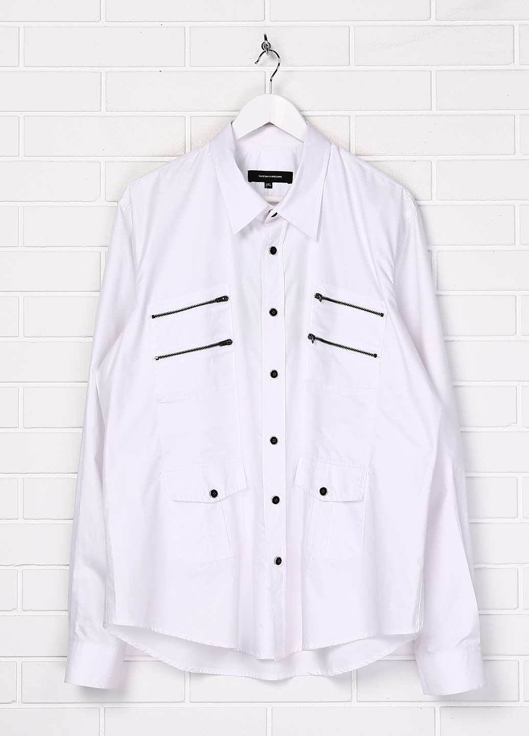 Белая кэжуал рубашка однотонная Takeshy Kurosawa с длинным рукавом