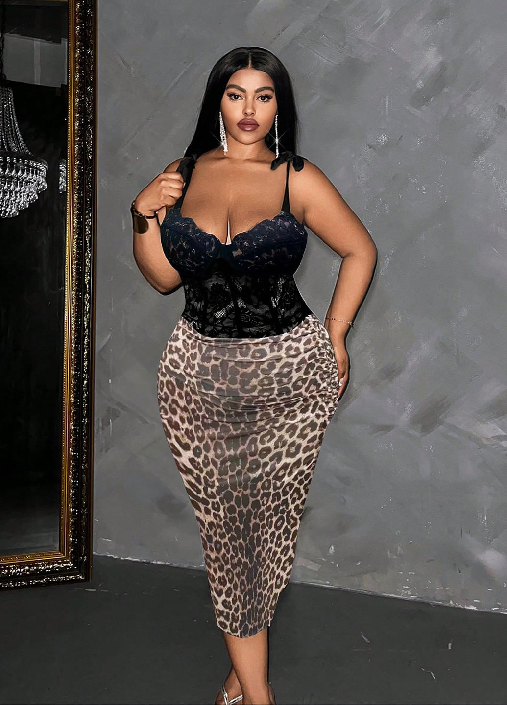 Комбінована вечірня сукня силуетна, сукня-комбінація SHEIN леопардовий