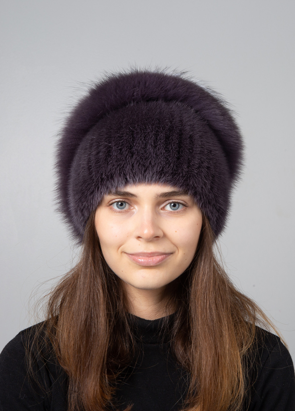 Женская шапка из натурального меха норки на вязаной основе с помпоном Меховой Стиль улитка (254784402)