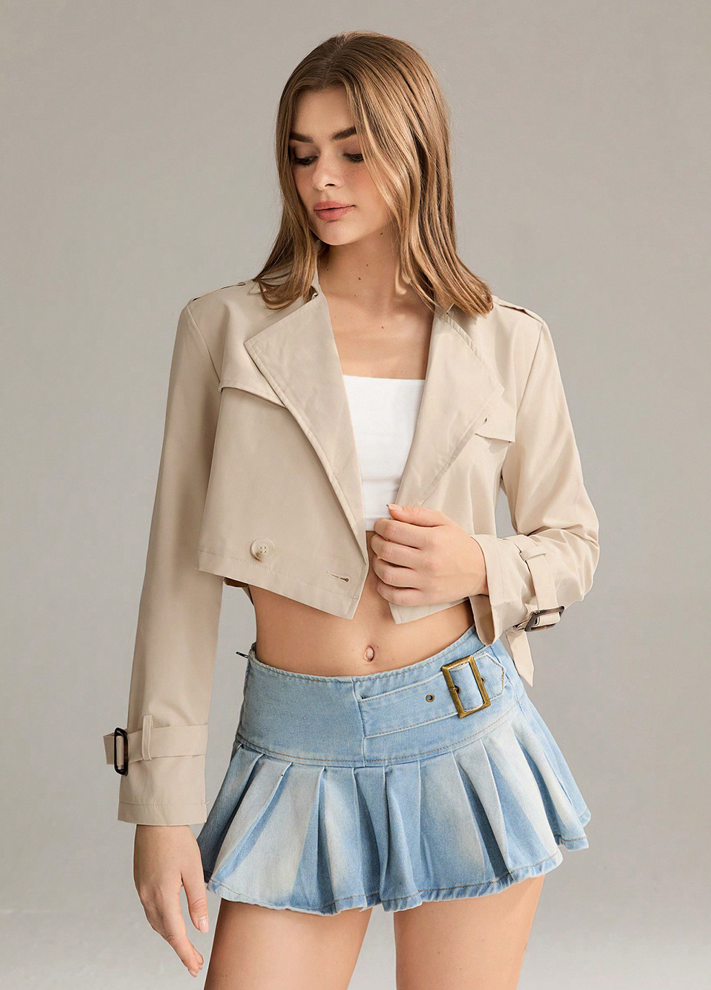 Кремова демісезонна куртка куртка-піджак SHEIN