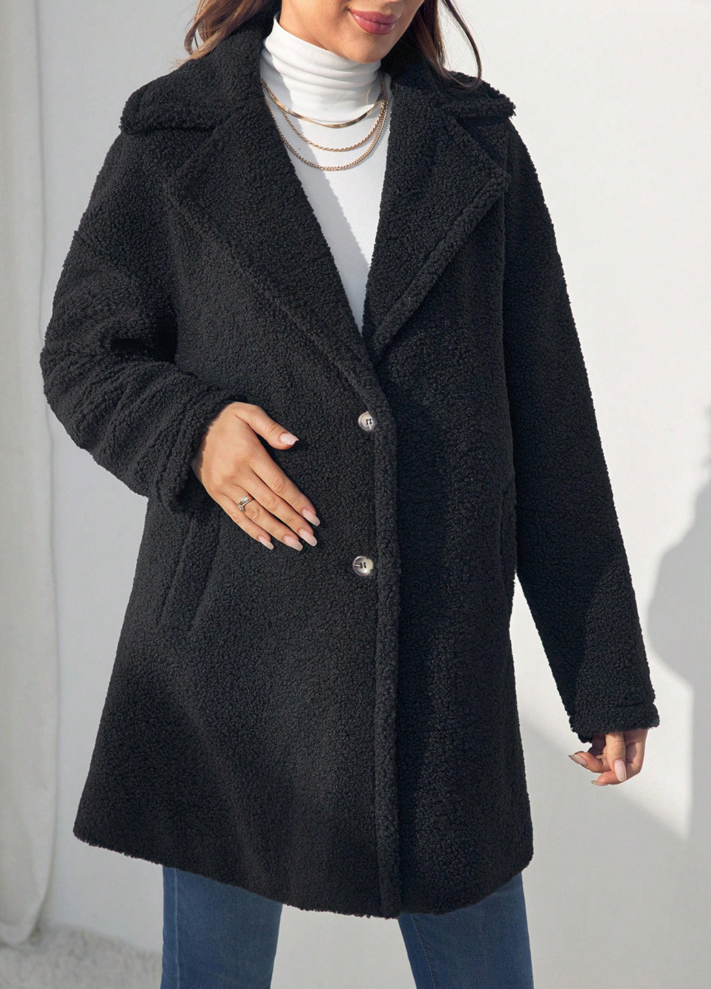 Чорне демісезонне Пальто для вагітних однобортне SHEIN