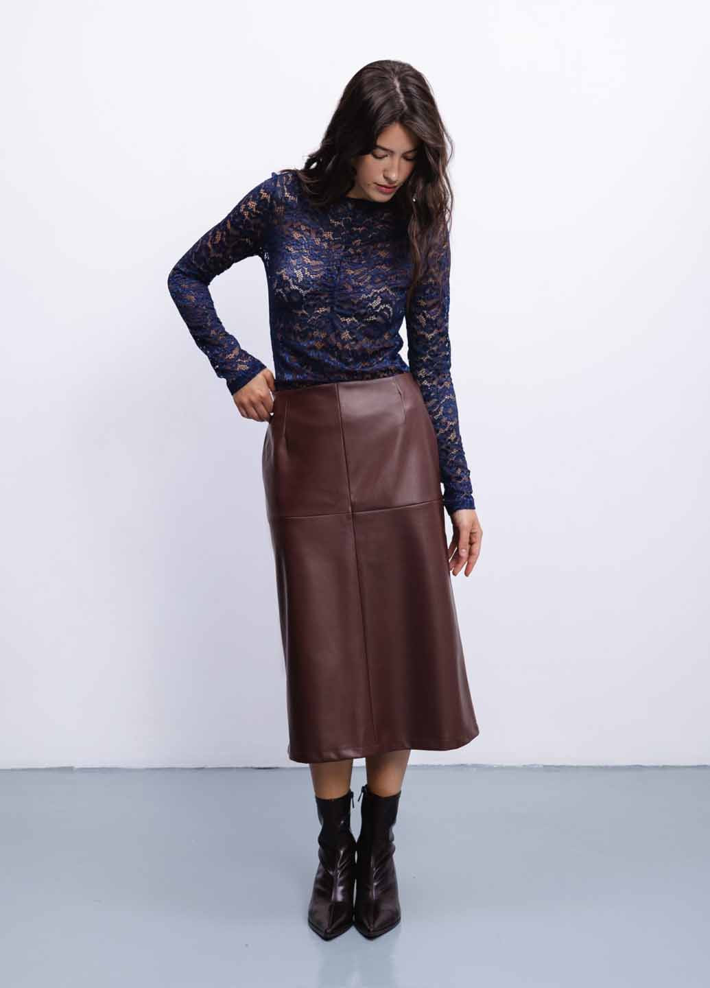 Темно-коричневая кэжуал однотонная юбка Fashion а-силуэта (трапеция)