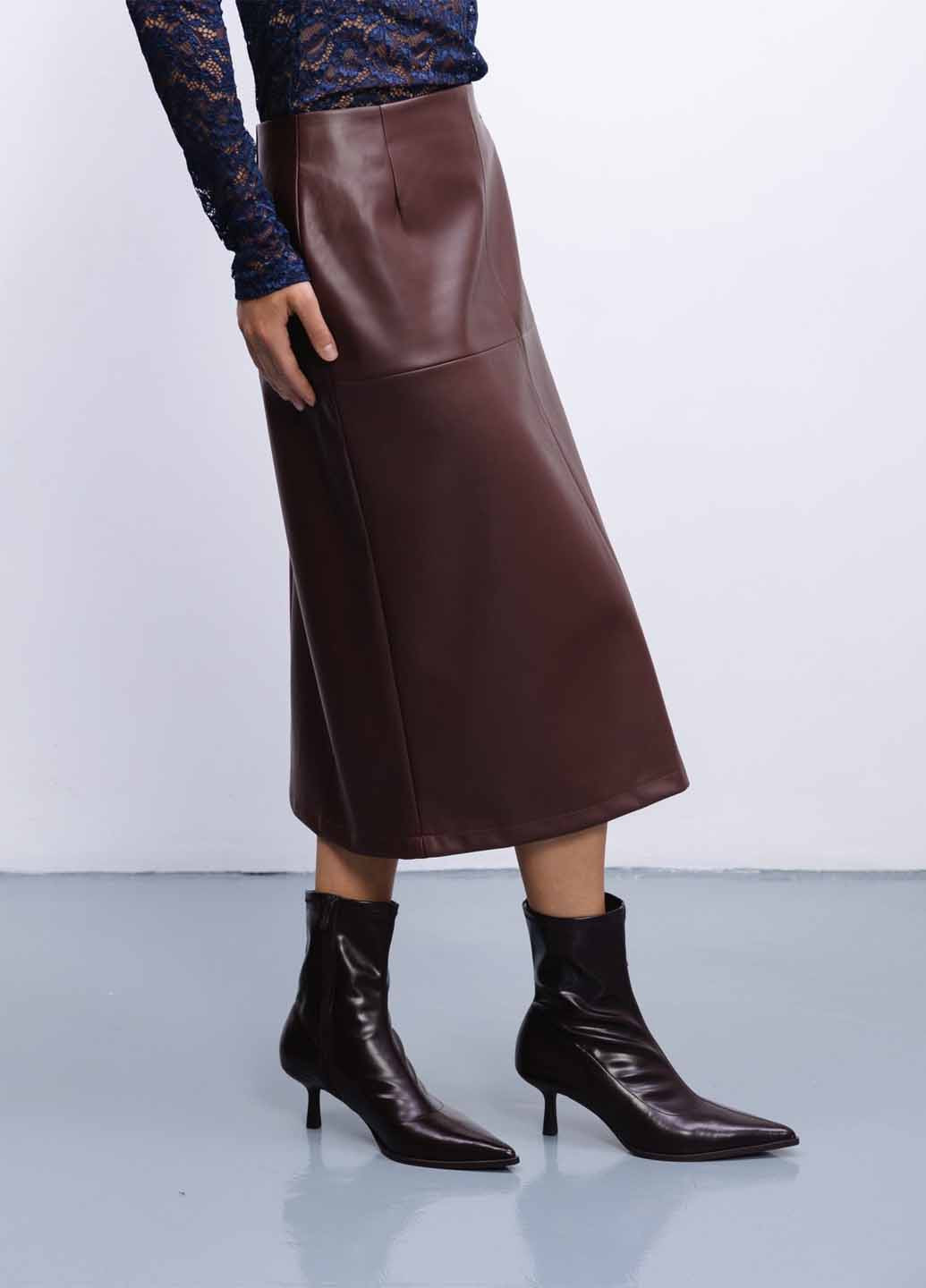 Темно-коричневая кэжуал однотонная юбка Fashion а-силуэта (трапеция)