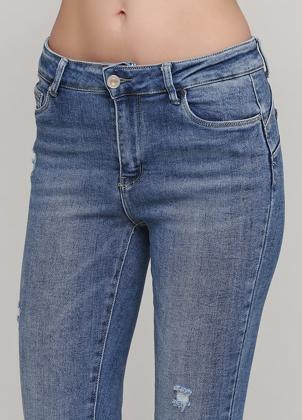 Голубые демисезонные зауженные джинсы VICBEE