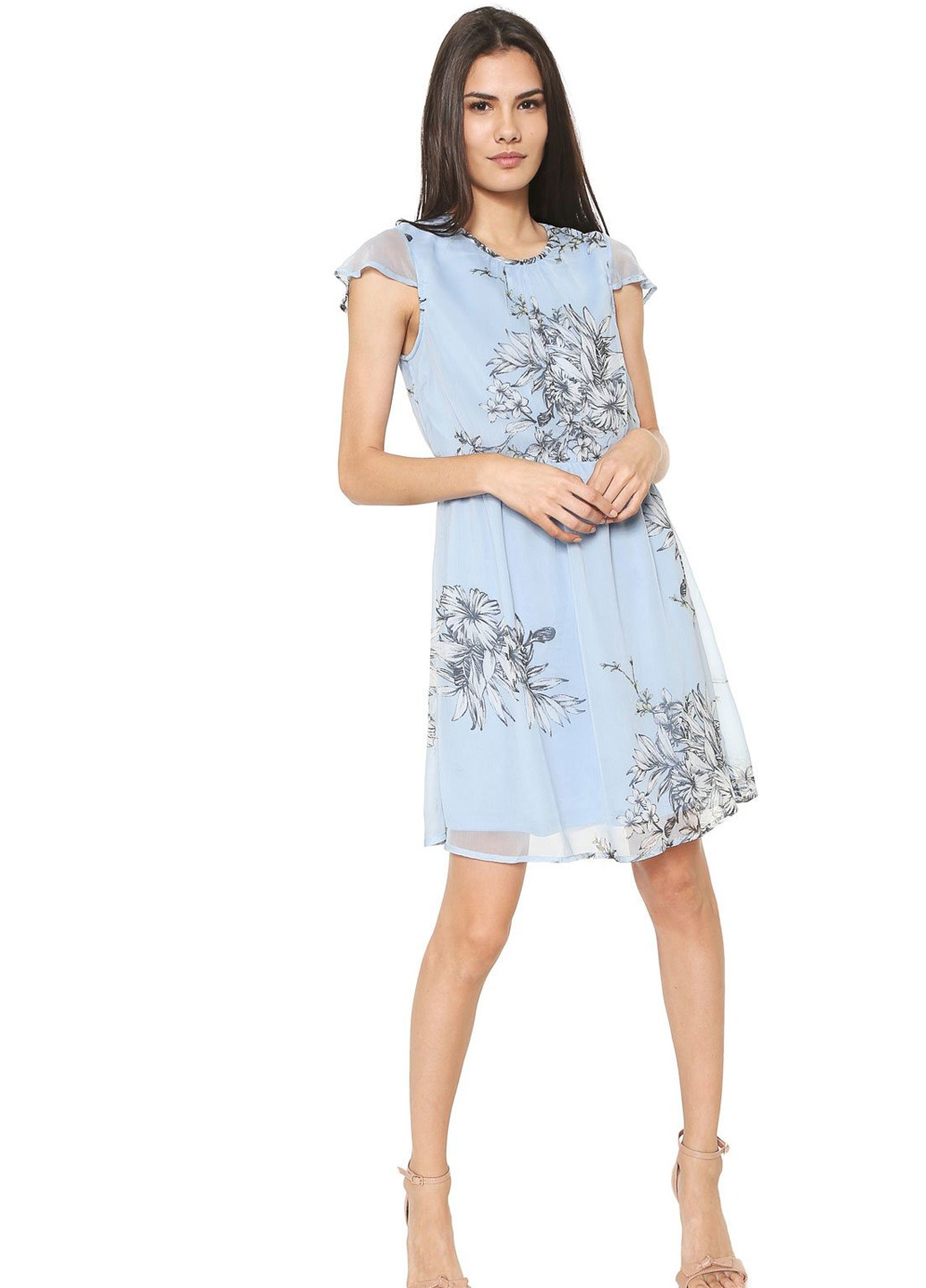 Блакитна кежуал сукня кльош Vero Moda з квітковим принтом
