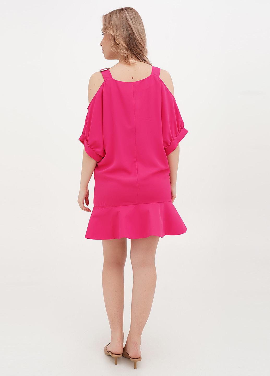 Фуксинова (кольору Фукія) коктейльна, кежуал сукня а-силует, з відкритими плечима Babylon однотонна
