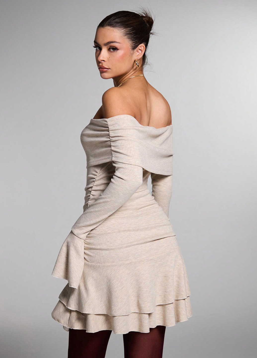 Бежева кежуал сукня з відкритими плечима SHEIN меланжева