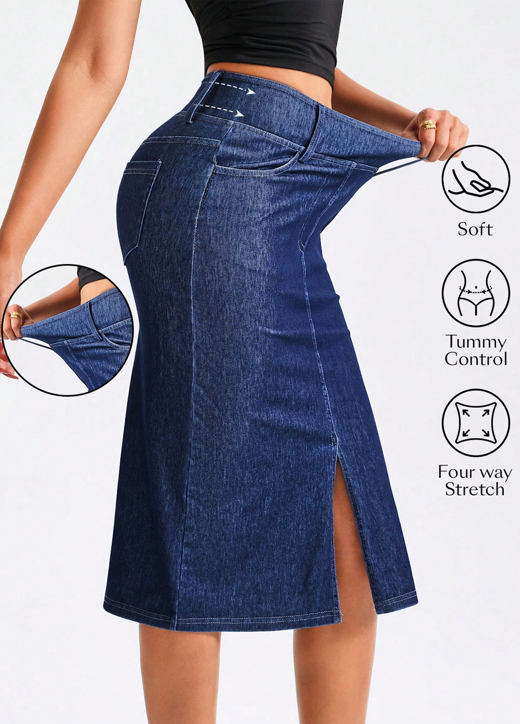 Темно-синяя джинсовая, кэжуал однотонная юбка SHEIN