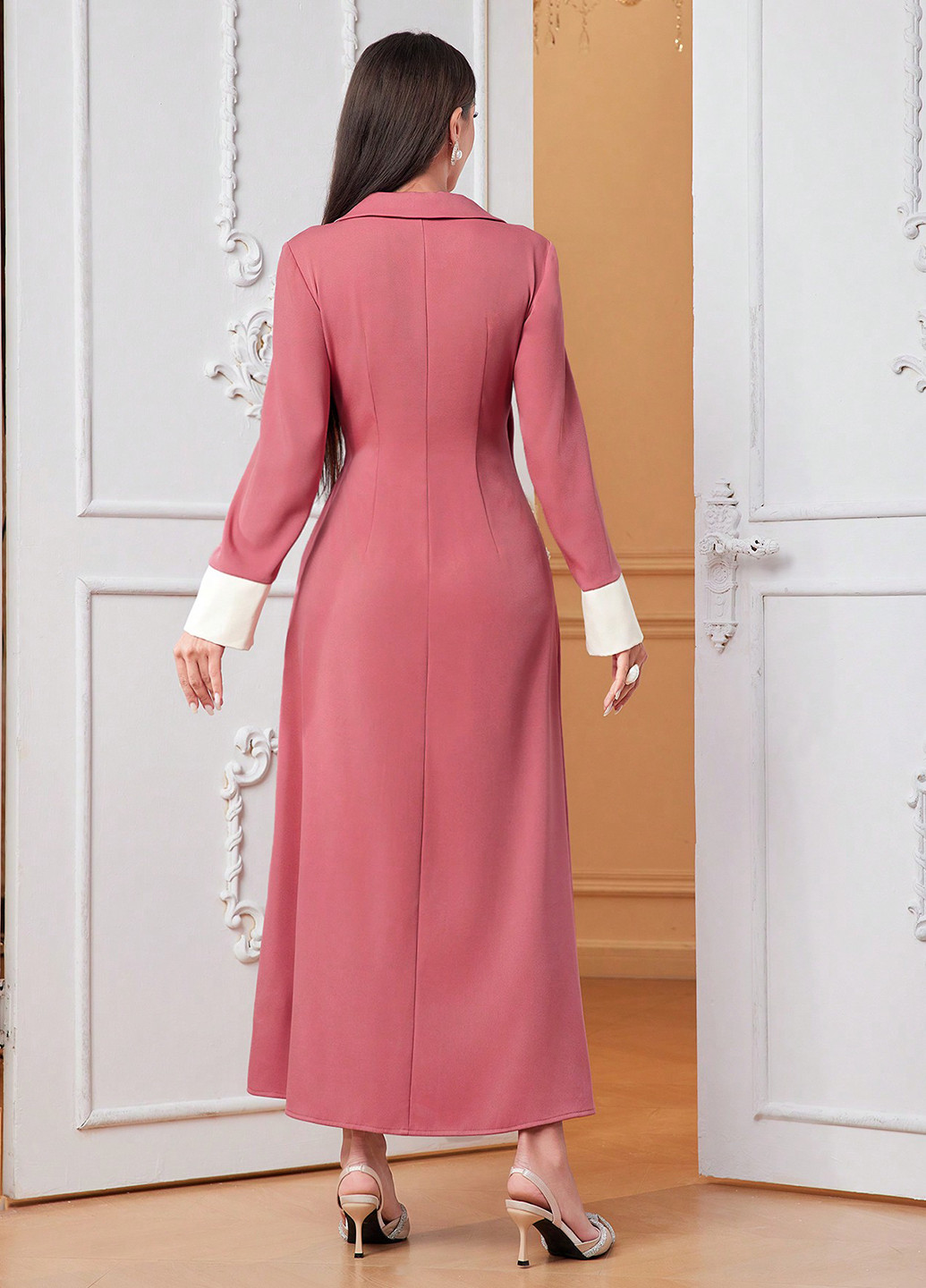 Темно-розовое вечернее платье на запах SHEIN однотонное