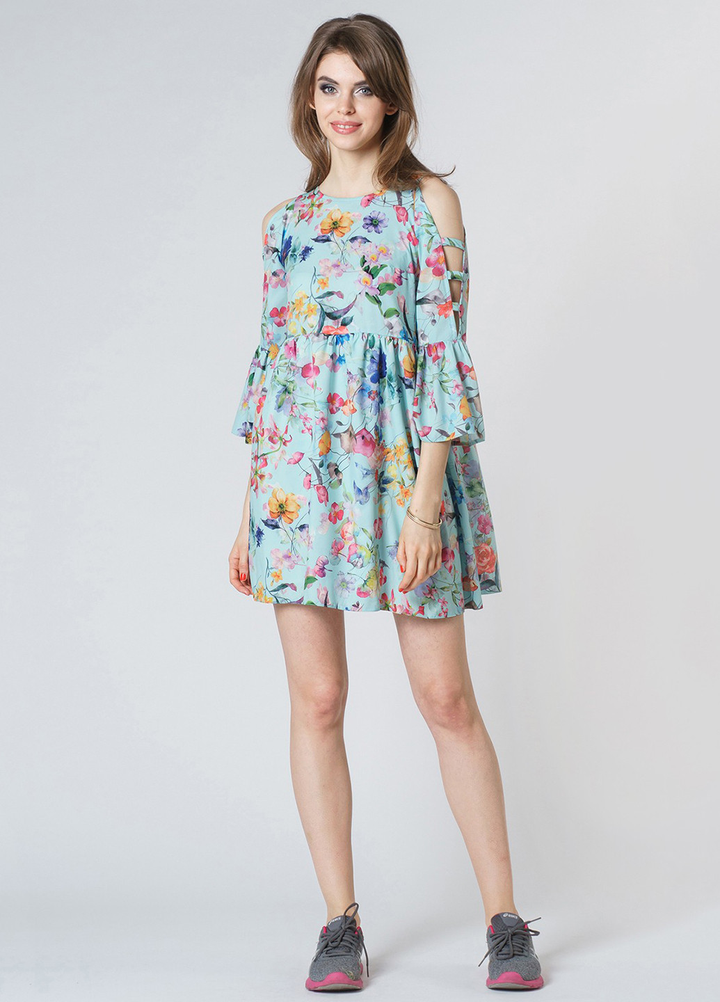 Салатовое кэжуал платье на подкладе OKS by Oksana Demchenko с цветочным принтом