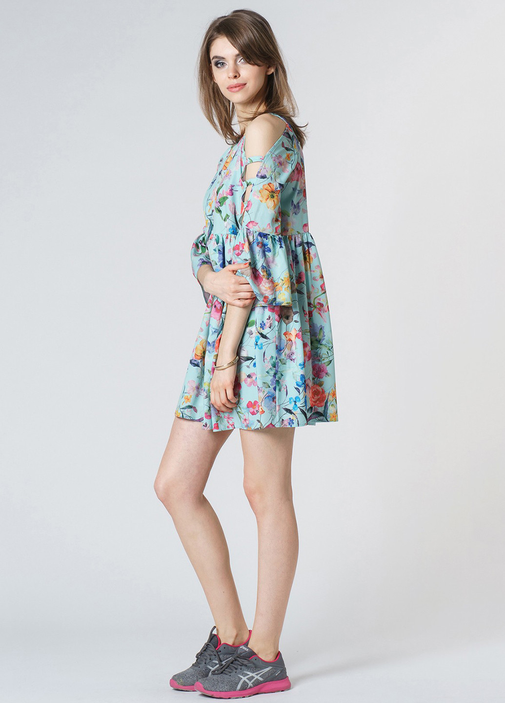Салатова кежуал платье на підкладі OKS by Oksana Demchenko з квітковим принтом