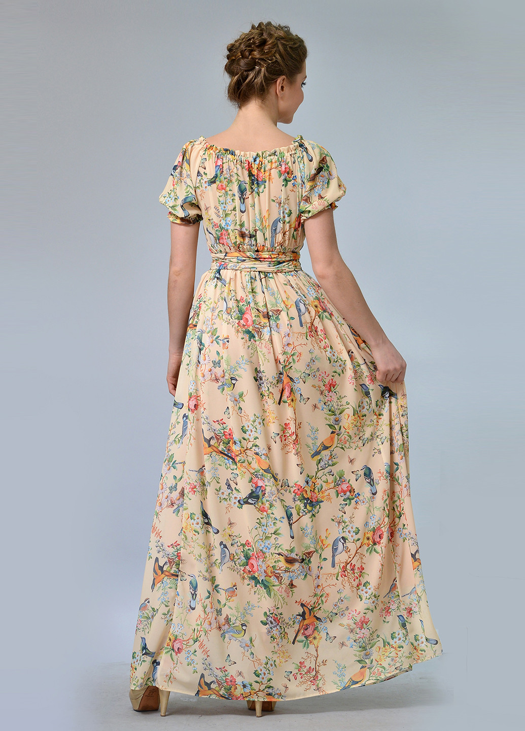 Бежева кежуал сукня, сукня кльош Lila Kass з квітковим принтом