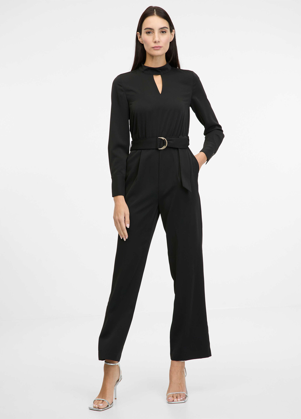 Комбинезон Orsay комбинезон-брюки однотонный чёрный деловой, кэжуал полиэстер