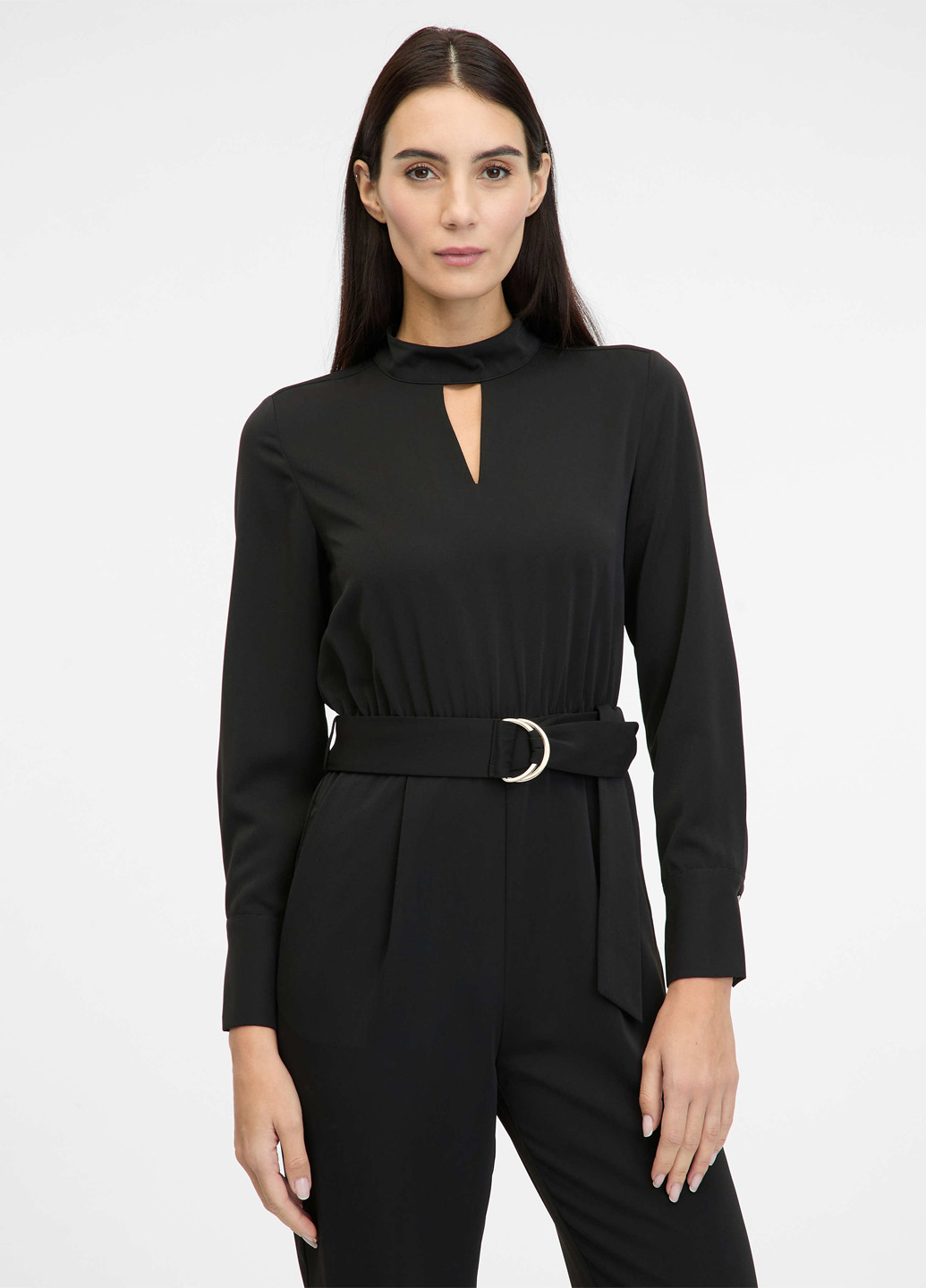 Комбинезон Orsay комбинезон-брюки однотонный чёрный деловой, кэжуал полиэстер