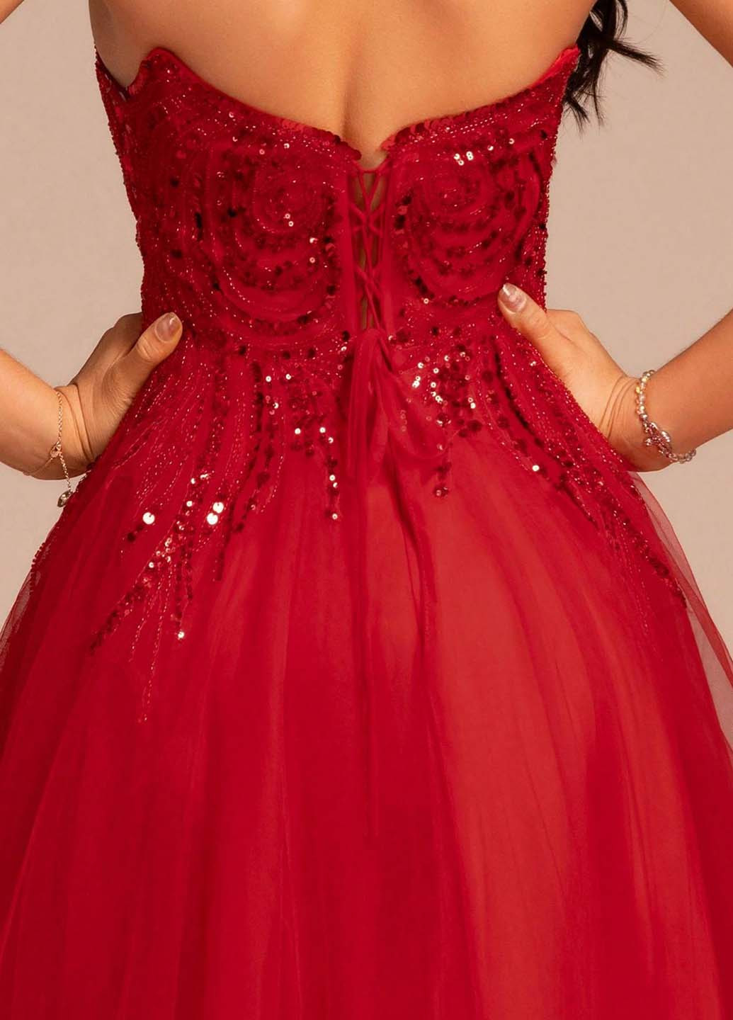 Червона святковий, вечірня сукня з пишною спідницею, з відкритою спиною, з відкритими плечима SHEIN однотонна