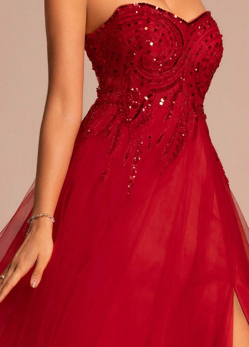 Червона святковий, вечірня сукня з пишною спідницею, з відкритою спиною, з відкритими плечима SHEIN однотонна