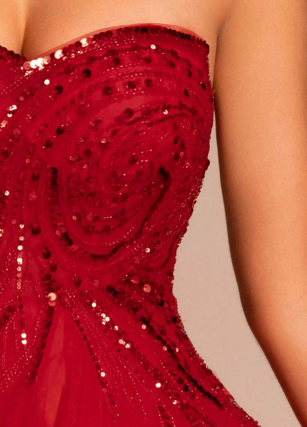 Червона святковий, вечірня сукня з пишною спідницею, з відкритою спиною, з відкритими плечима SHEIN однотонна