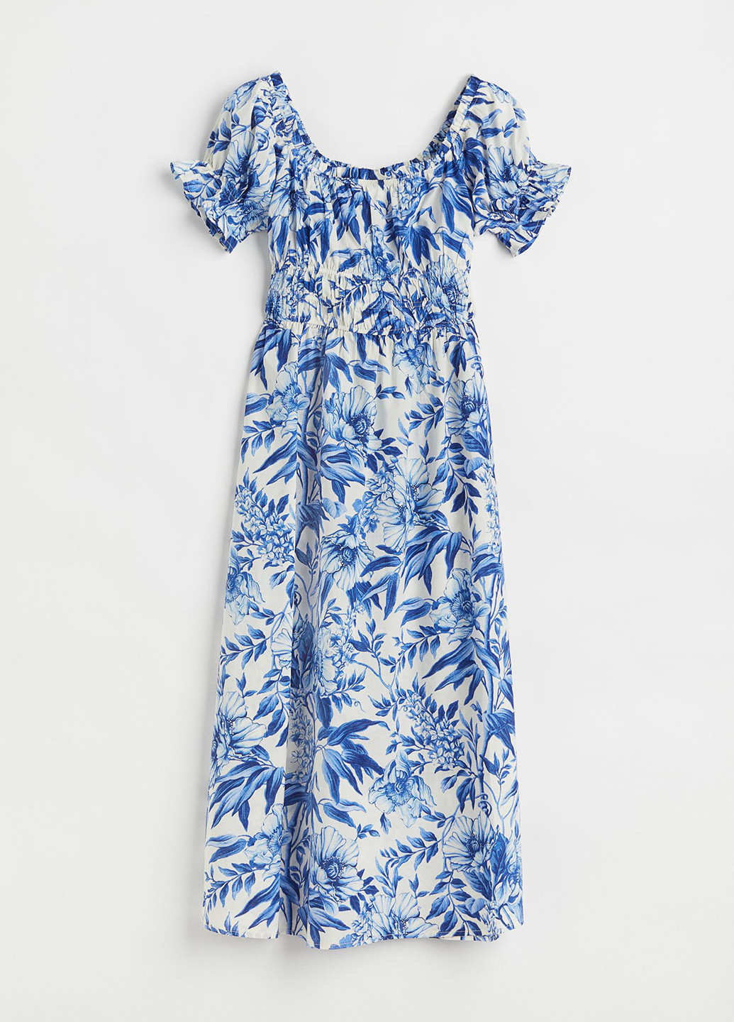 Голубое кэжуал платье с открытыми плечами H&M с цветочным принтом