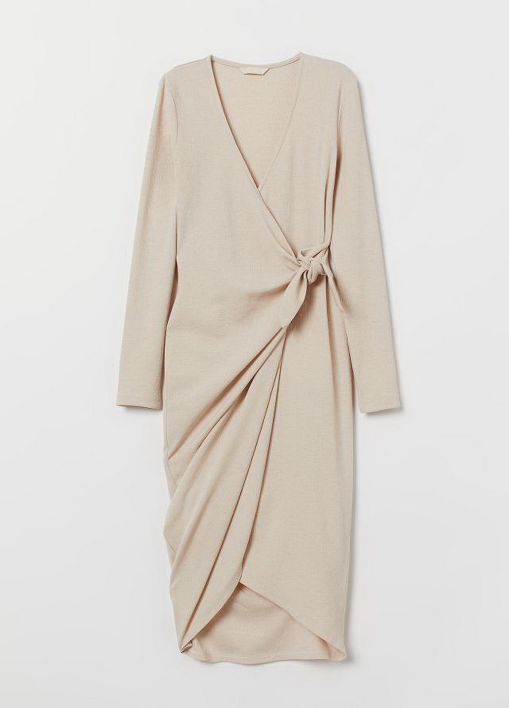 Светло-бежевое коктейльное платье на запах H&M однотонное