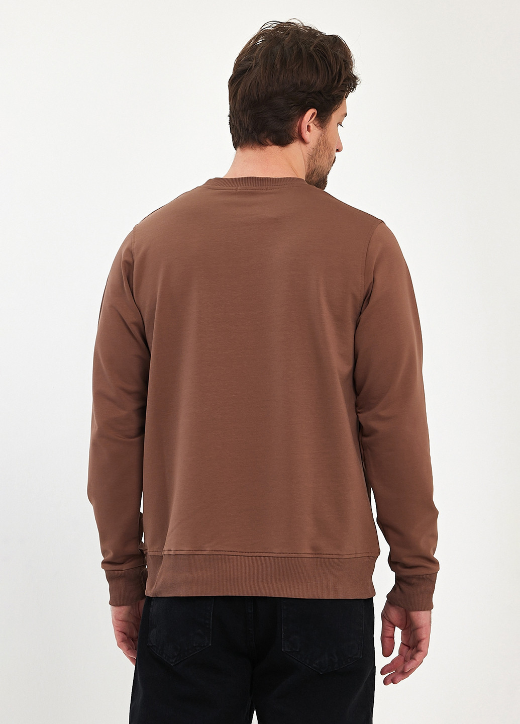Свитшот Trend Collection - Прямой крой однотонный коричневый кэжуал хлопок, трикотаж - (285790742)