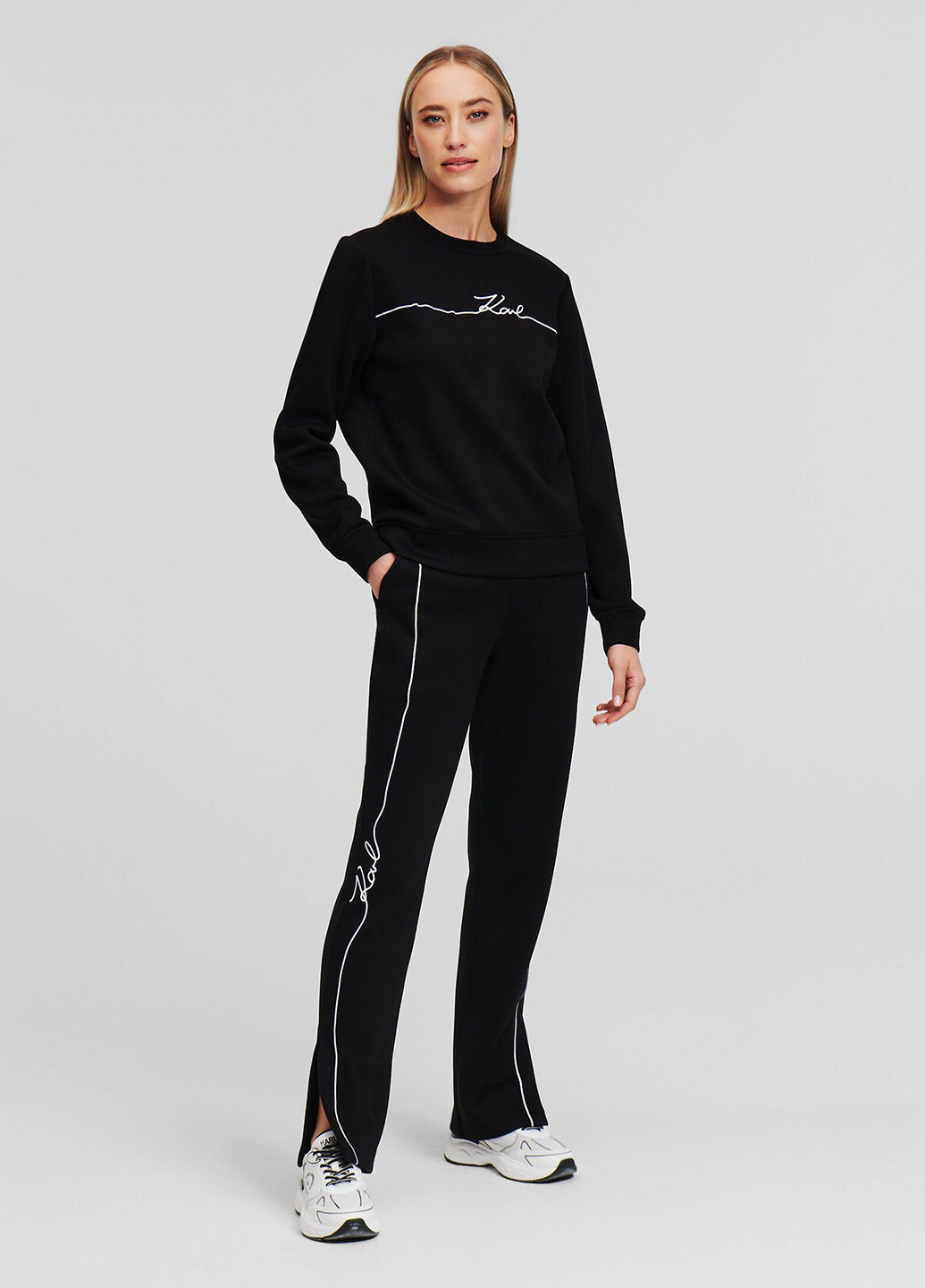 Чорний світшот Karl Lagerfeld однотонний вишивка (315841160)