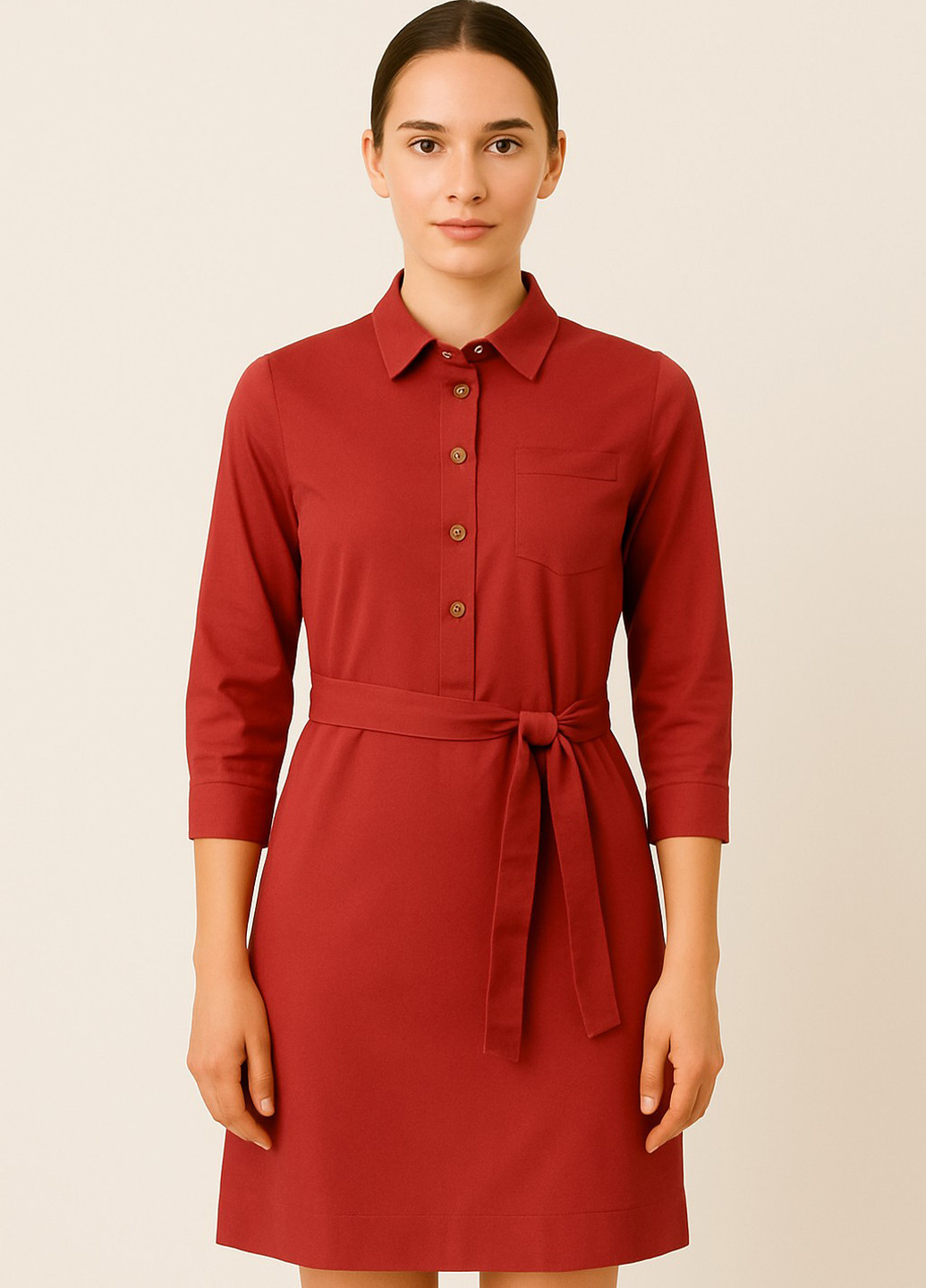 Темно-красное кэжуал платье рубашка Sassofono однотонное