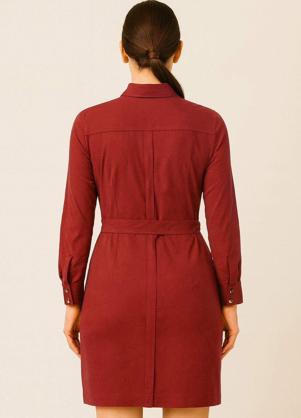 Темно-красное кэжуал платье рубашка Sassofono однотонное