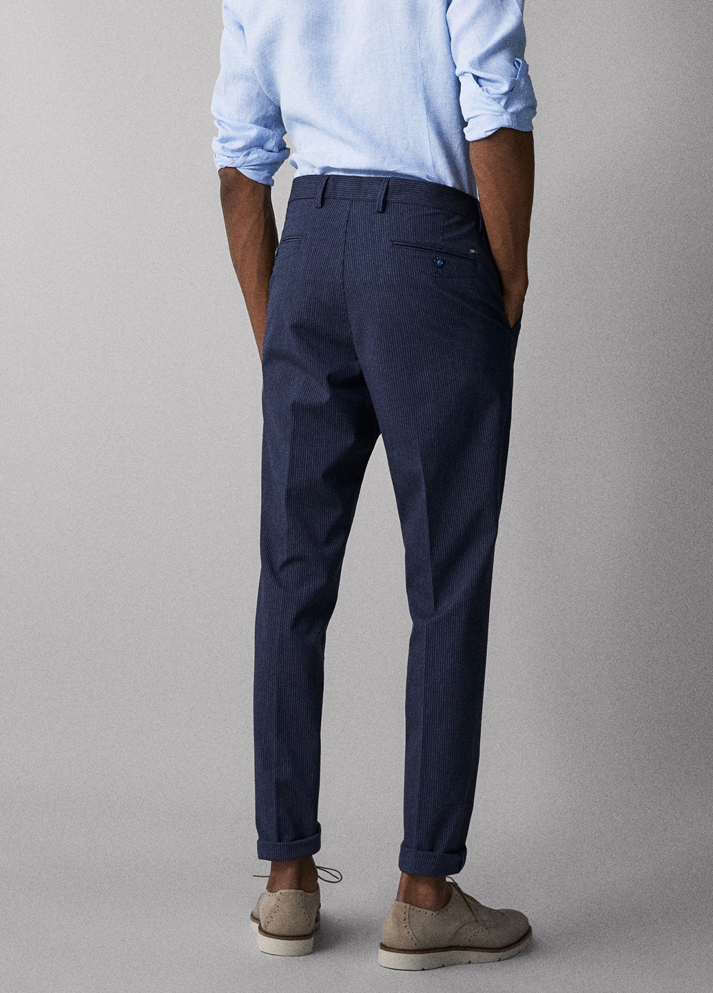 Темно-синие классические демисезонные прямые брюки Massimo Dutti