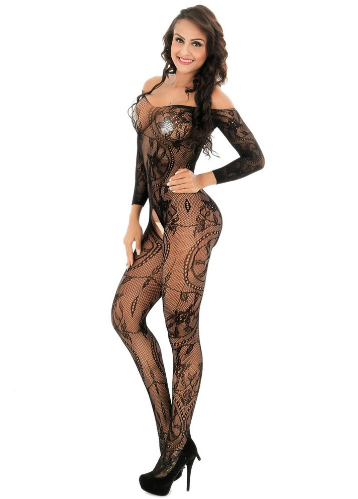 Сексуальный соблазнительный эротический бодистокинг боди комбинезон сетка – эротическое белье Langsha абстрактный чёрный откровенный полиамид, эластан