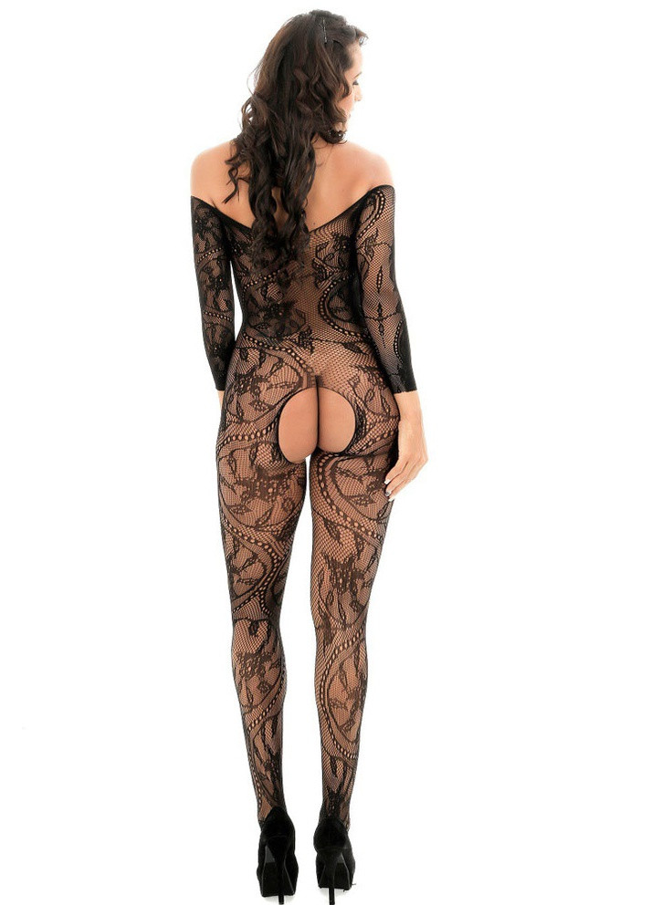 Сексуальный соблазнительный эротический бодистокинг боди комбинезон сетка – эротическое белье Langsha абстрактный чёрный откровенный полиамид, эластан