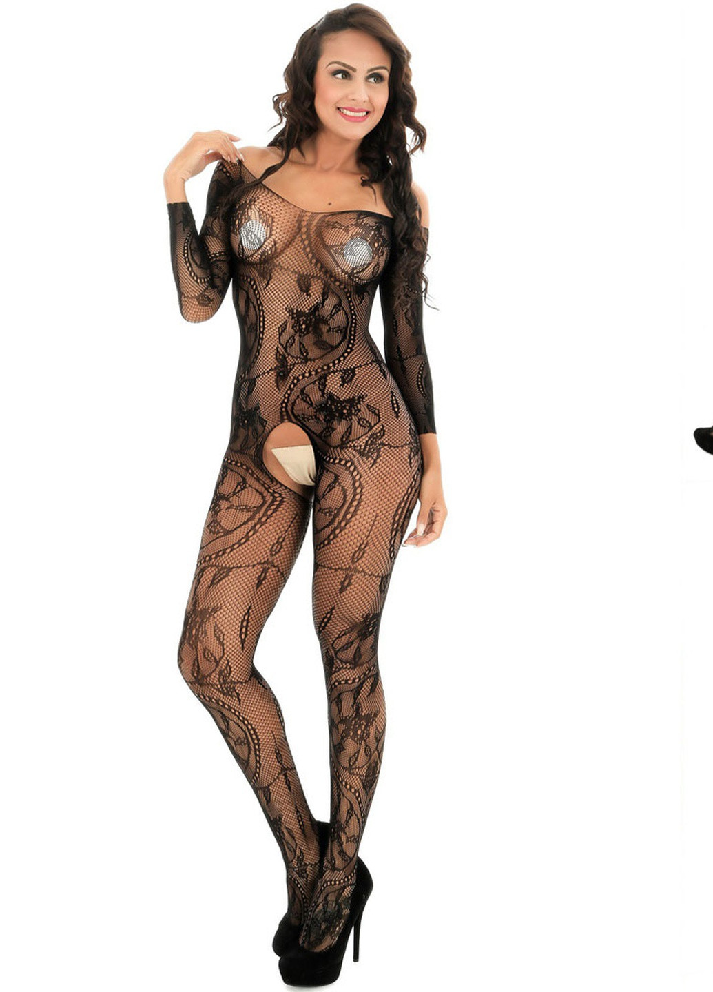 Сексуальный соблазнительный эротический бодистокинг боди комбинезон сетка – эротическое белье Langsha абстрактный чёрный откровенный полиамид, эластан
